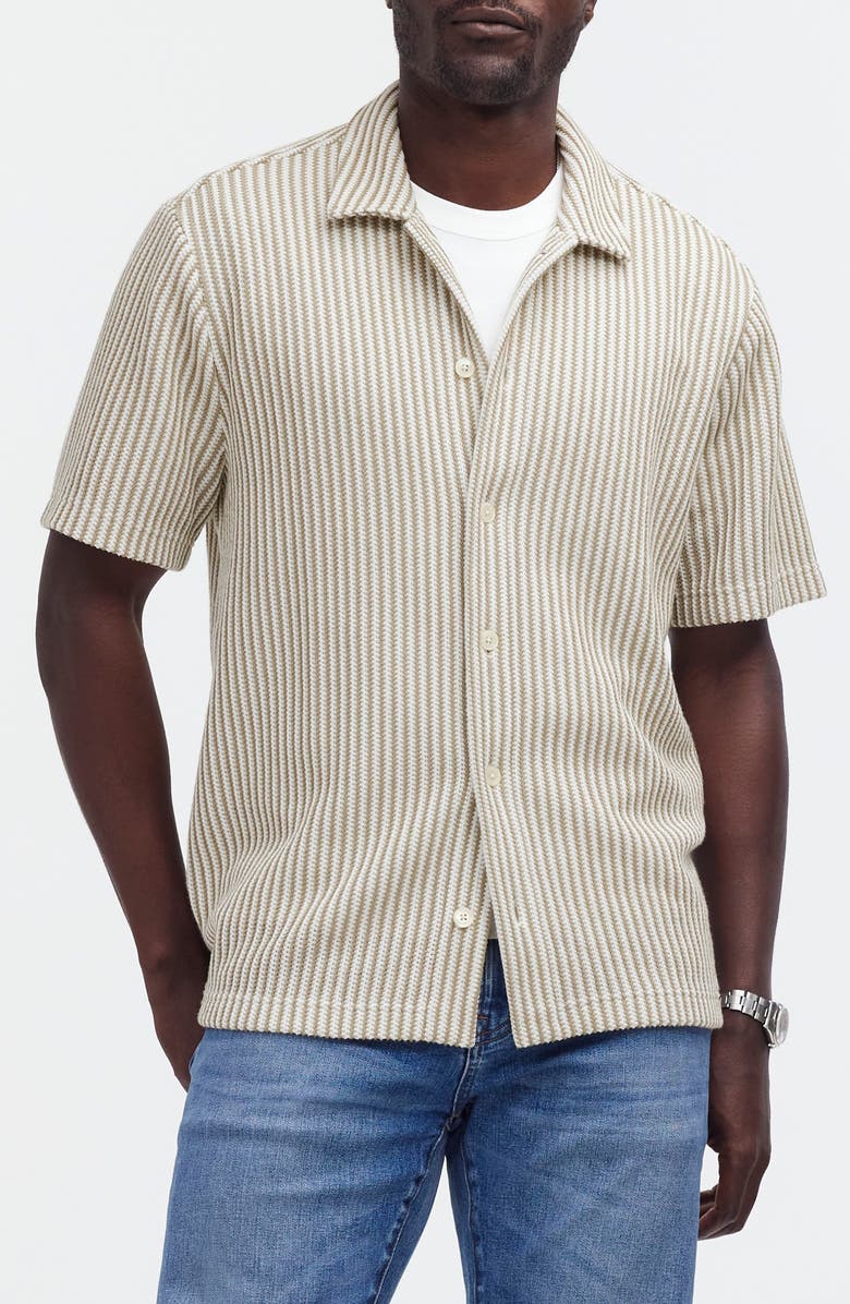 Madewell Textured Knit Camp Shirt, Main, color, Earthen Green
