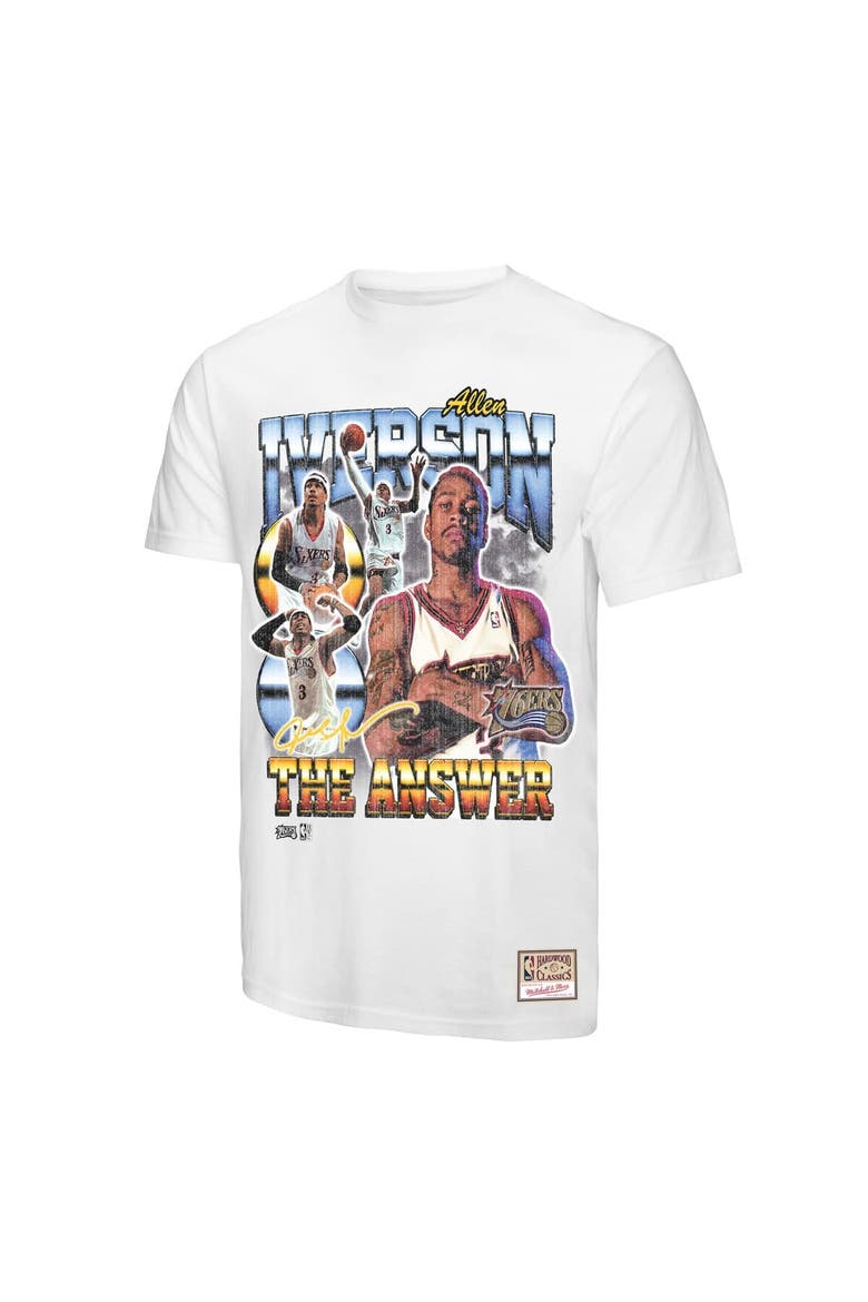 Men's Mitchell & Ness Allen Iverson White Philadelphia 76ers Hardwood Classics Commemorative Player Collage T-Shirt, Alternate, color, White