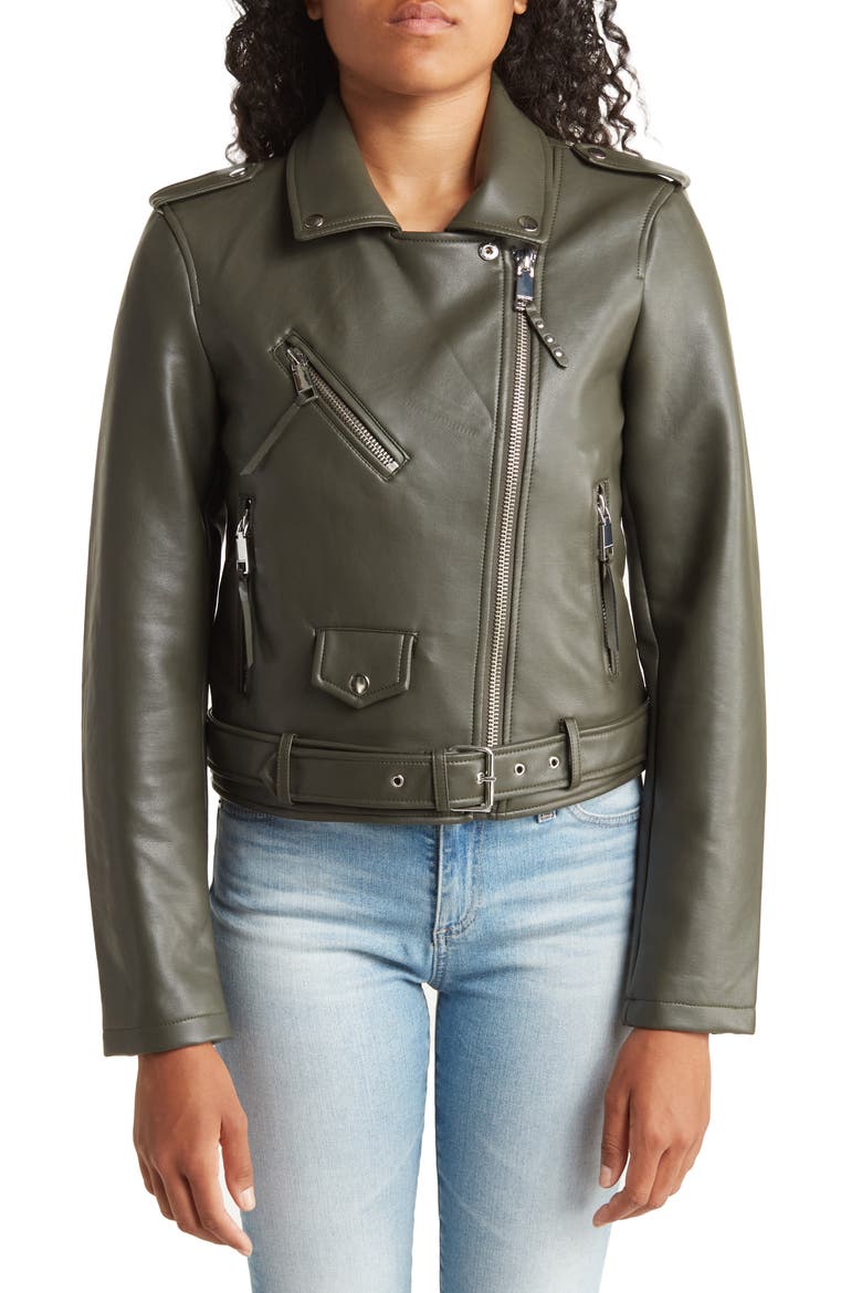 Faux Leather Moto Jacket, Alternate, color, OLIVE