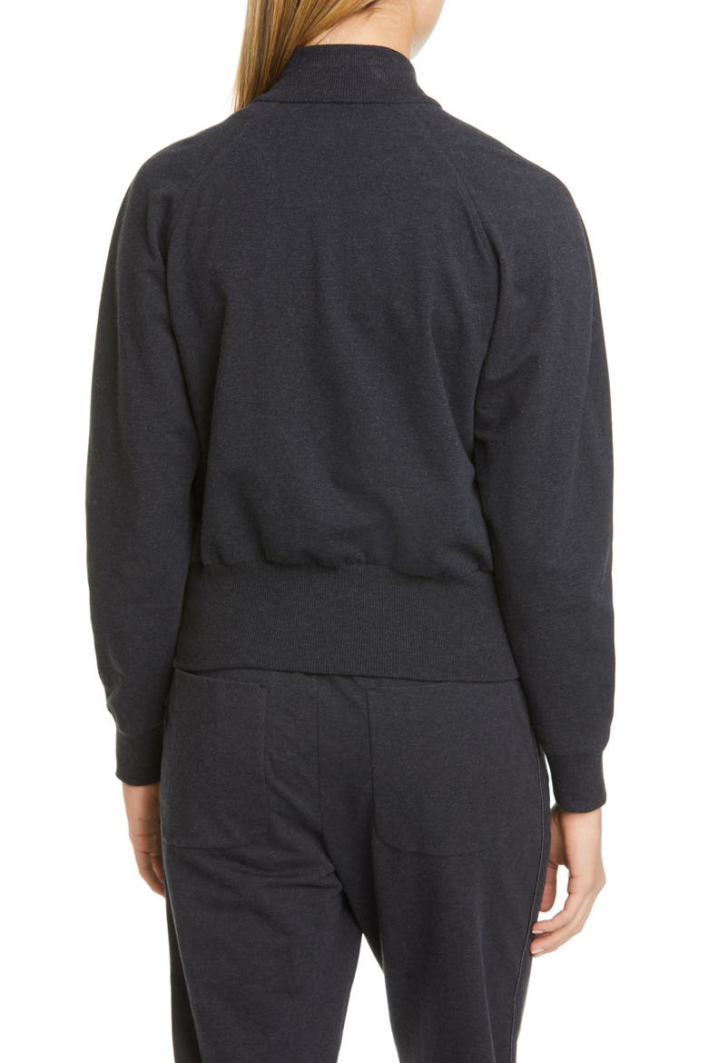 Monili Inset Zip Front Cotton Sweatshirt, Alternate, color, ANTHRACITE