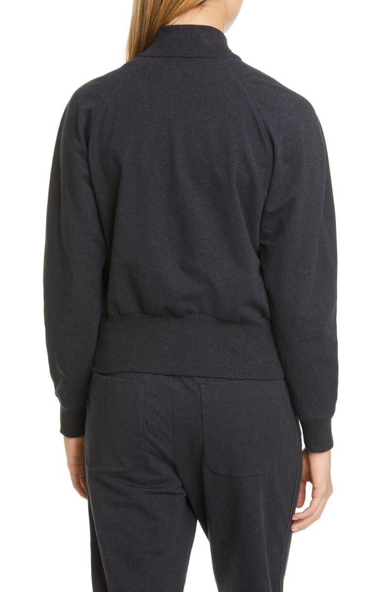 Brunello Cucinelli Monili Inset Zip Front Cotton Sweatshirt, Alternate, color, 