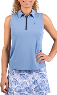 TailorByrd Textured Grid Sleeveless Quarter Zip Polo