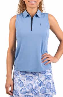 TailorByrd Textured Grid Sleeveless Quarter Zip Polo