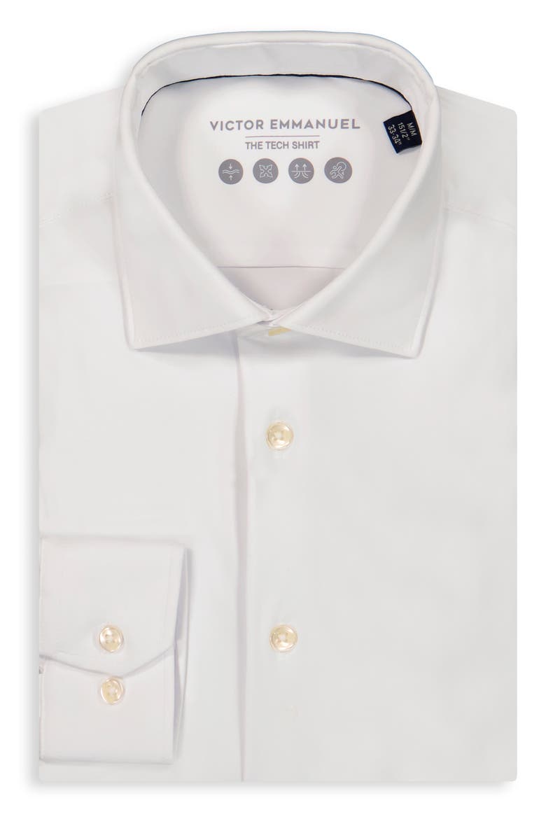 Modern Fit Solid White Tech Stretch Dress Shirt, Alternate, color, WHITE