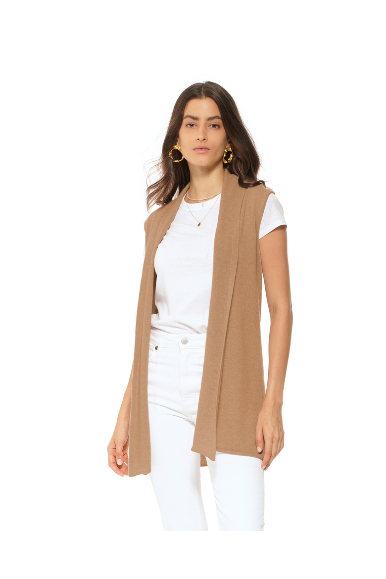 Pure Cashmere Sleeveless Long Open Front Cardigan, Main, color, Camel