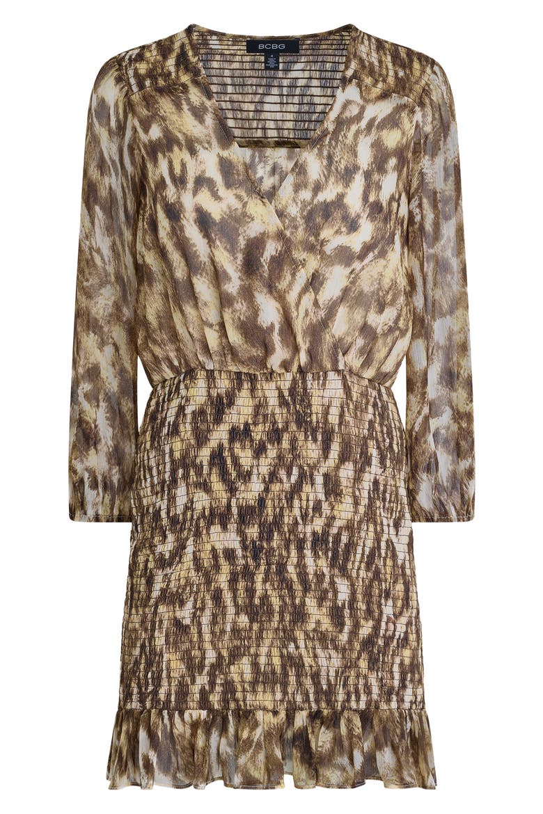 Leopard Print Smocked Chiffon Minidress, Alternate, color, ESPRESSO DUSK MULTI
