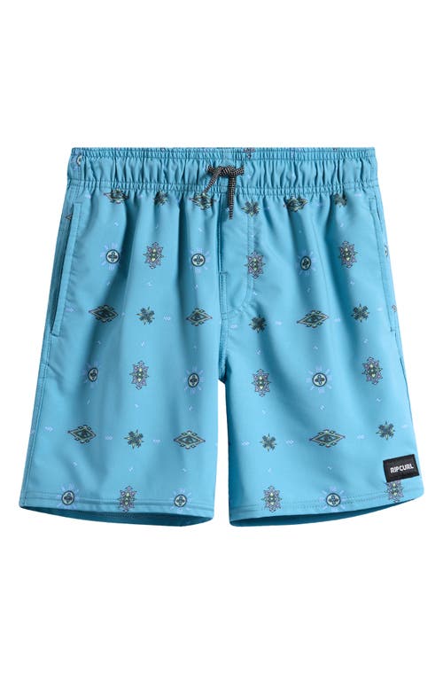 Rip Curl Kids' Fun Times Water Repellent Volley Swim Trunks In Blue Lagoon