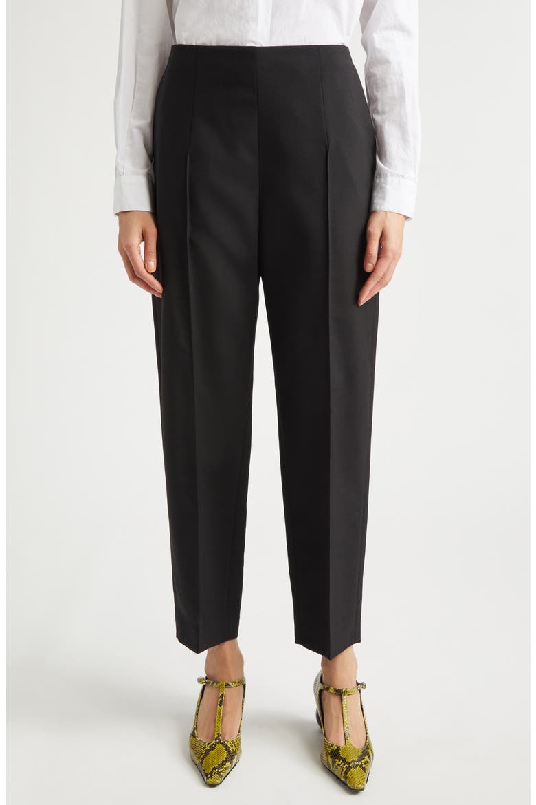Pintuck Tapered Straight Leg Virgin Wool Pants, Main, color, 00N99 BLACK