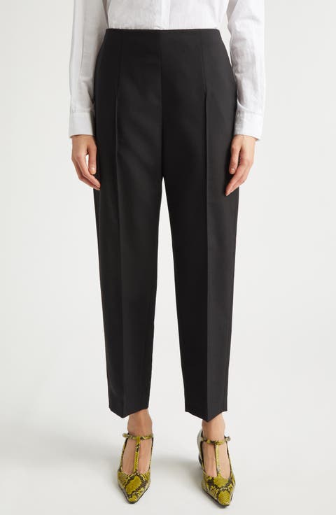 Pintuck Tapered Straight Leg Virgin Wool Pants