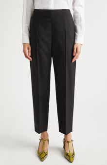 Pintuck Tapered Straight Leg Virgin Wool Pants