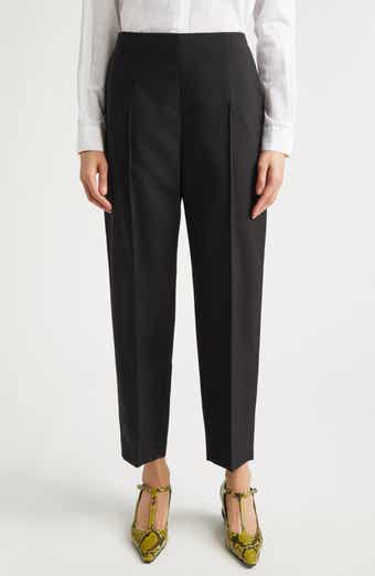 Pintuck Tapered Straight Leg Virgin Wool Pants