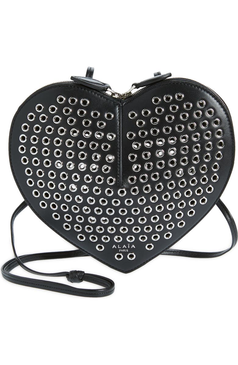 Alaïa Le Coeur Grommet Leather Crossbody Bag, Main, color,