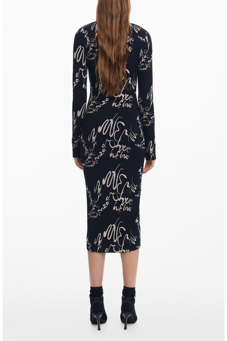 Love Print Long Sleeve Body-Con Midi Dress, Alternate, color, BLACK