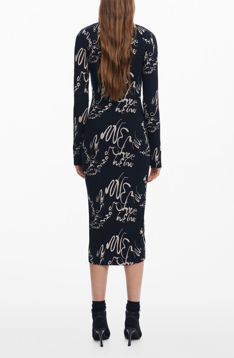 Desigual Love Print Long Sleeve Body-Con Midi Dress, Alternate, color,