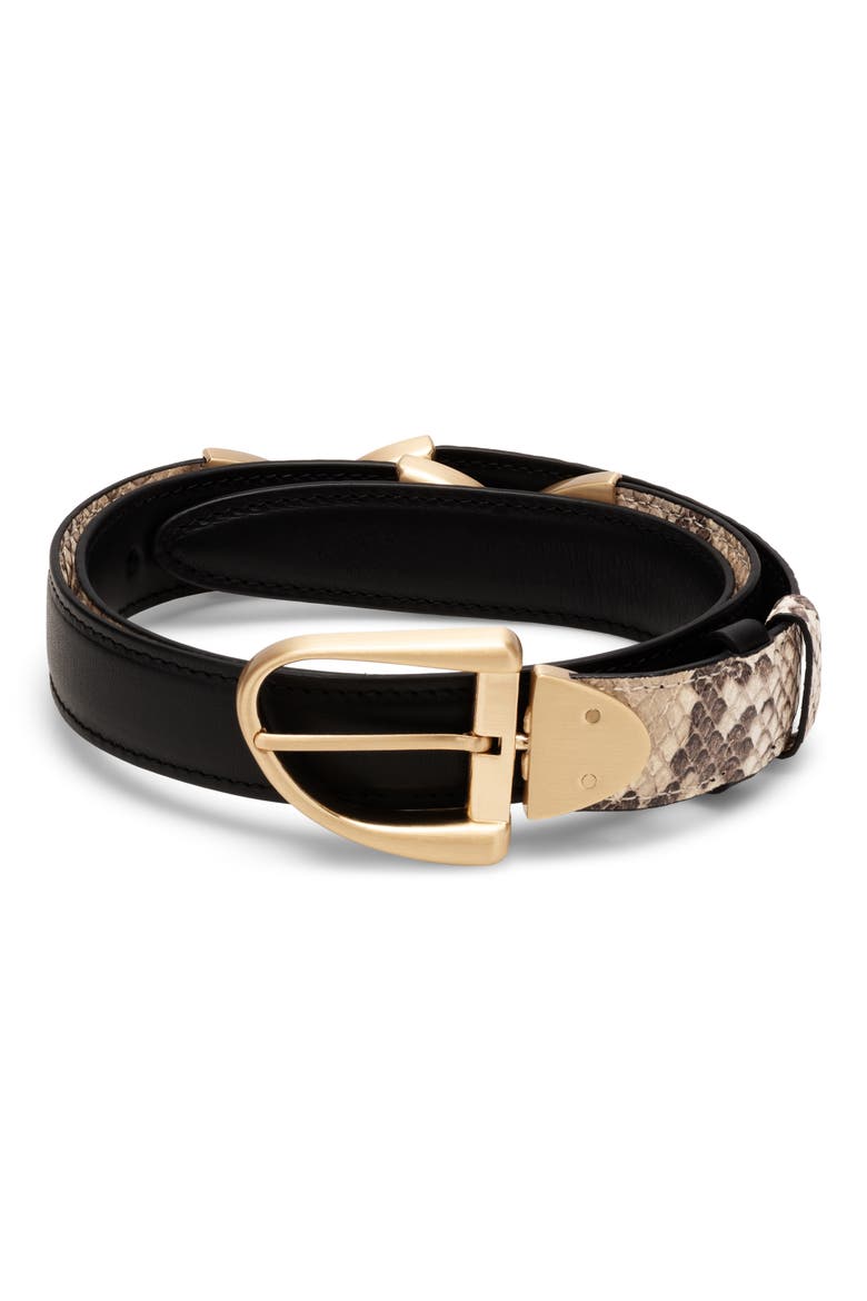 Ailani Reversible Skinny Leather Belt, Main, color, FADED PYTHON / BLACK