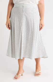 MAX STUDIO Stripe Button Front A-Line Skirt