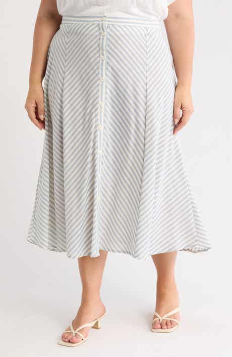 MAX STUDIO Stripe Button Front A-Line Skirt