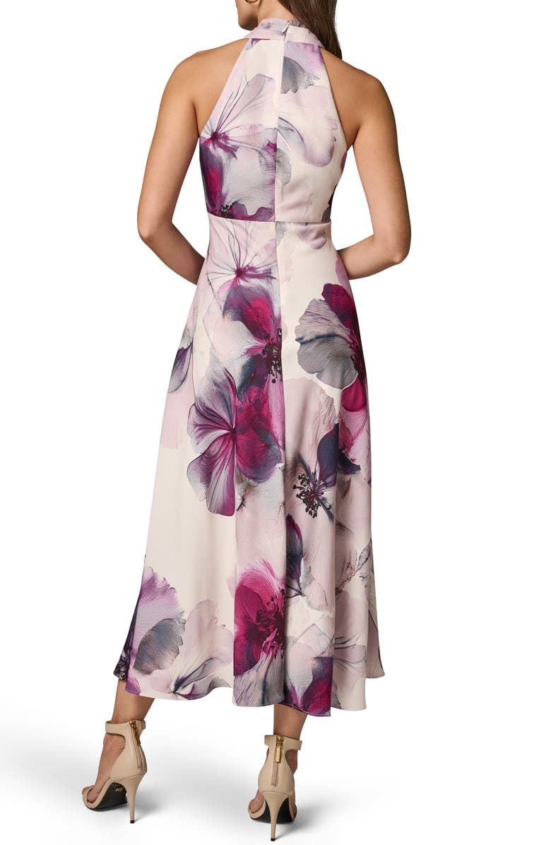 Donna Karan New York Floral Halter Midi Dress, Alternate, color, Sangria Multi