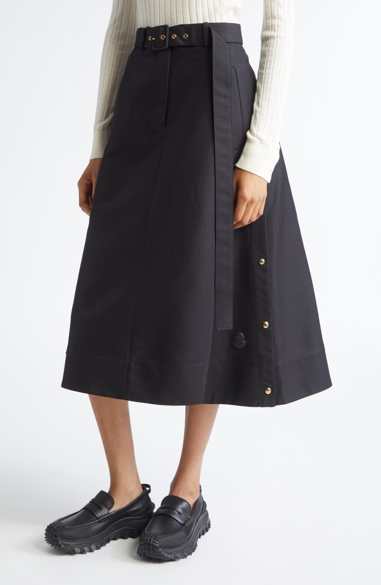 Moncler Belted A-Line Skirt, Alternate, color, Black