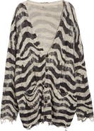 R13 Oversize Distressed Zebra Print Linen Blend Cardigan