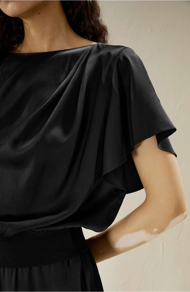 Lilysilk Women's Short Rippled Batwing Sleeves Silk Shirt, Alternate, color, Black