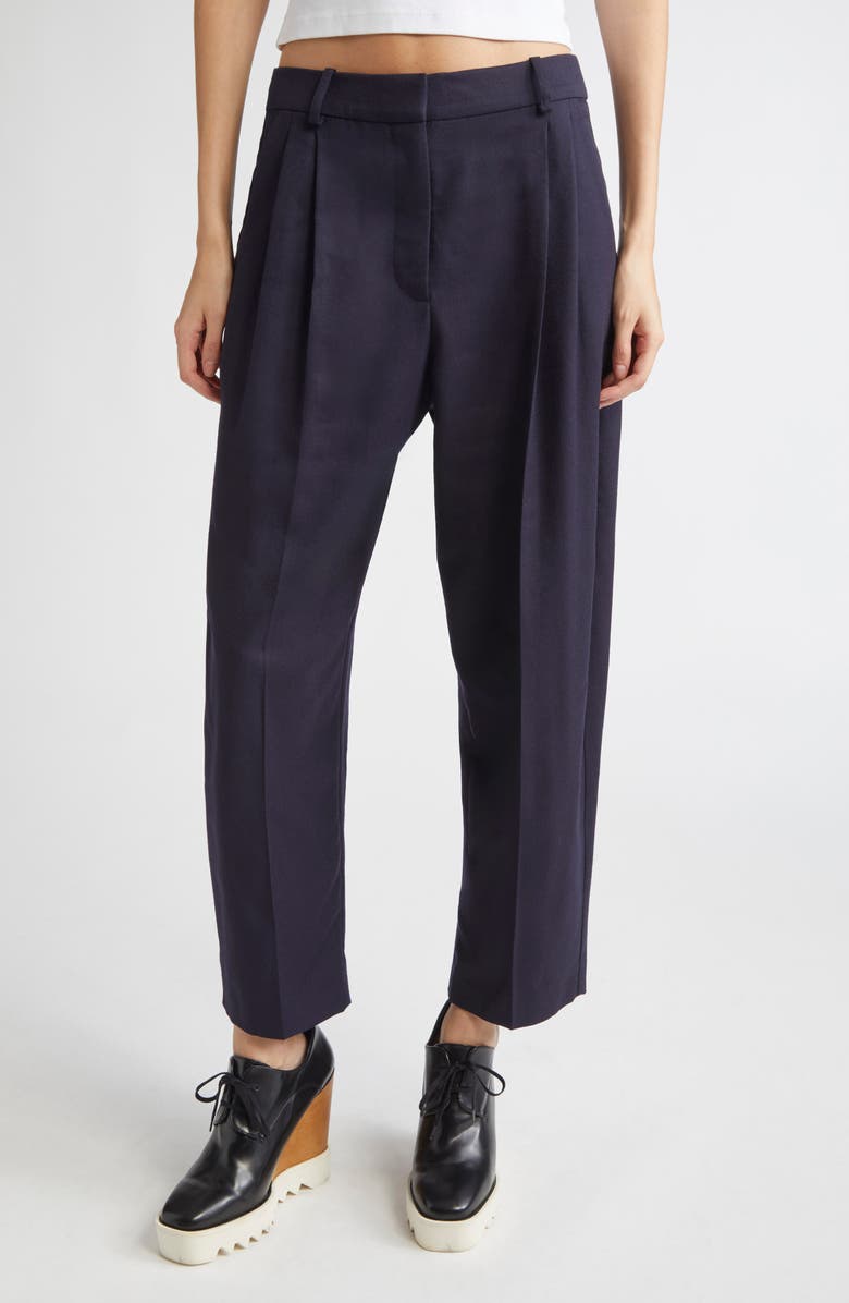 Stella McCartney Pleated Wide Leg Wool Crop Trousers, Main, color, 4000 - Navy