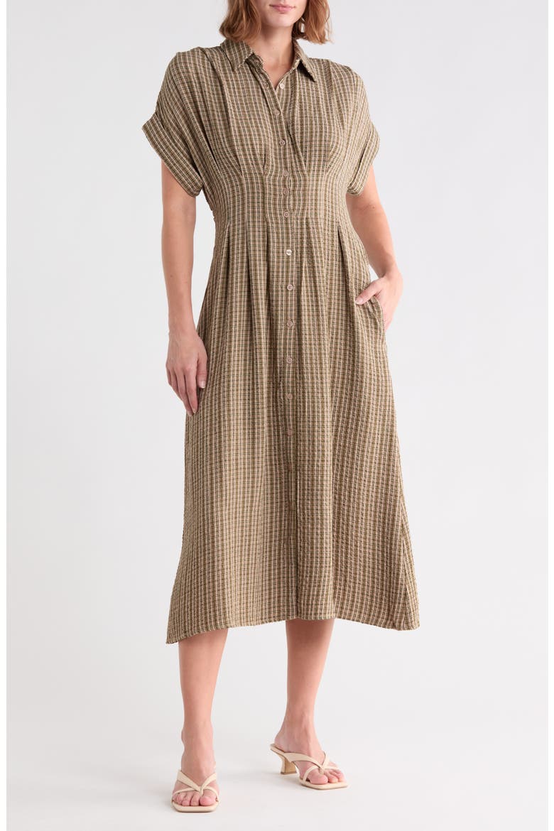 Plaid Print Shirtdress, Main, color, TAUPE/ GREEN-HS-F0116