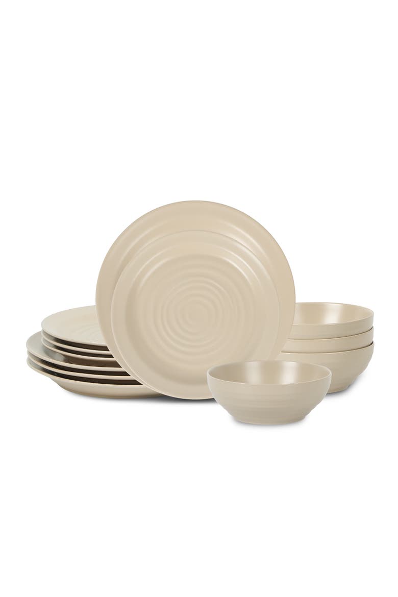 Orbit Stoneware 12-Piece Dinnerware Set with Cereal Bowls, Main, color, Beige