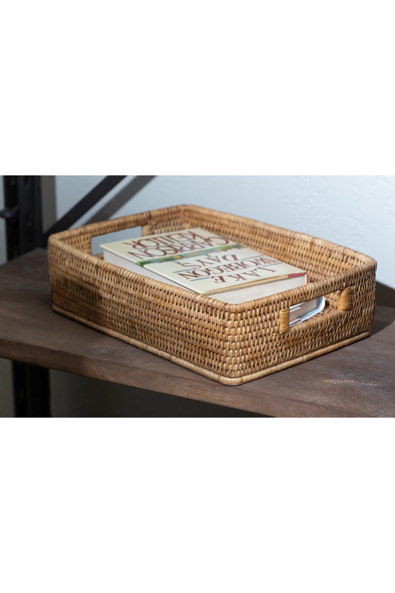 Artifacts Rattan Rectangular Storage Basket with Rounded Corners, Alternate, color, Honey Brown