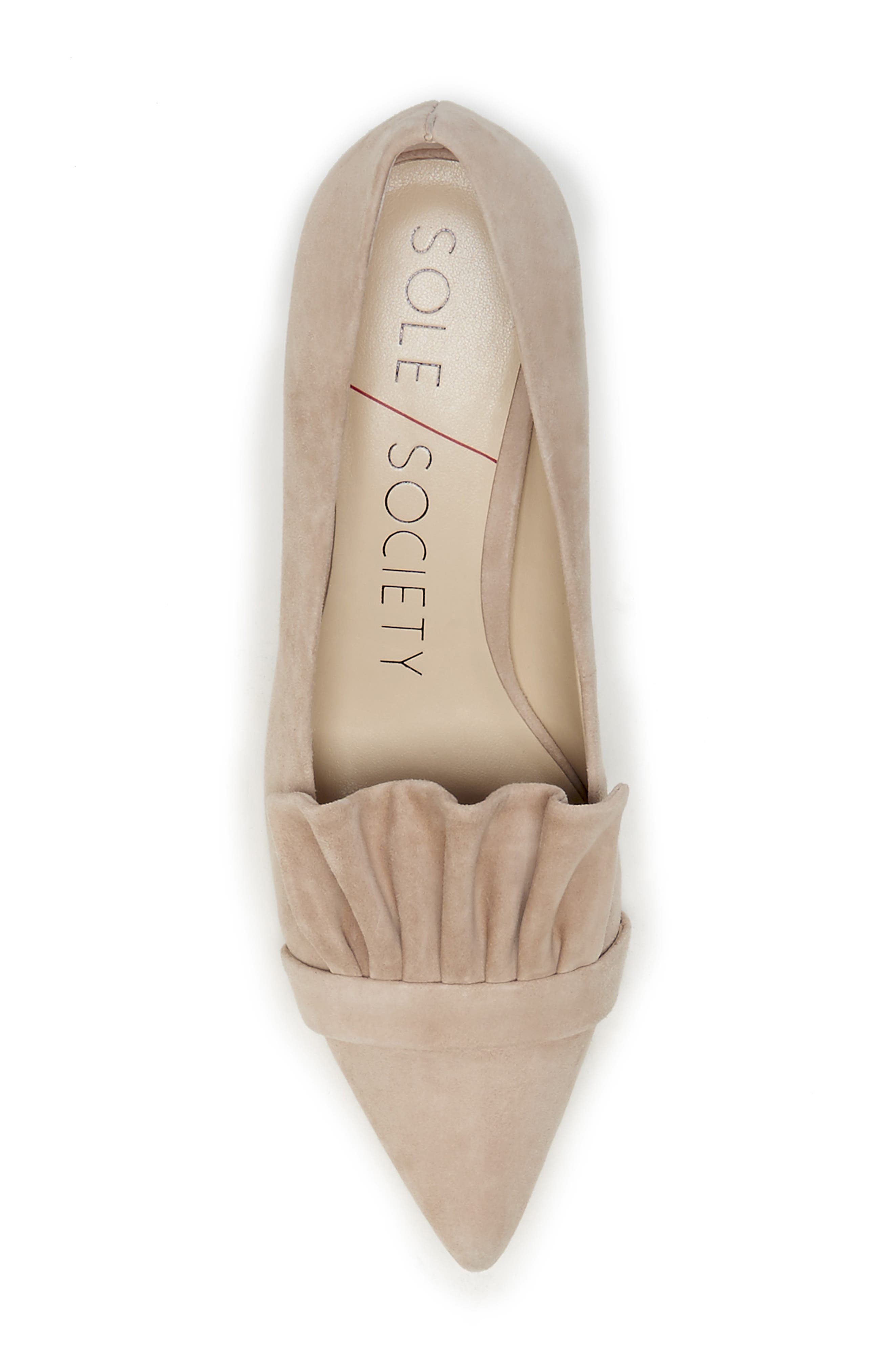 Darbia Ruffle Pointy Toe Pump, Alternate, color, TAN SUEDE