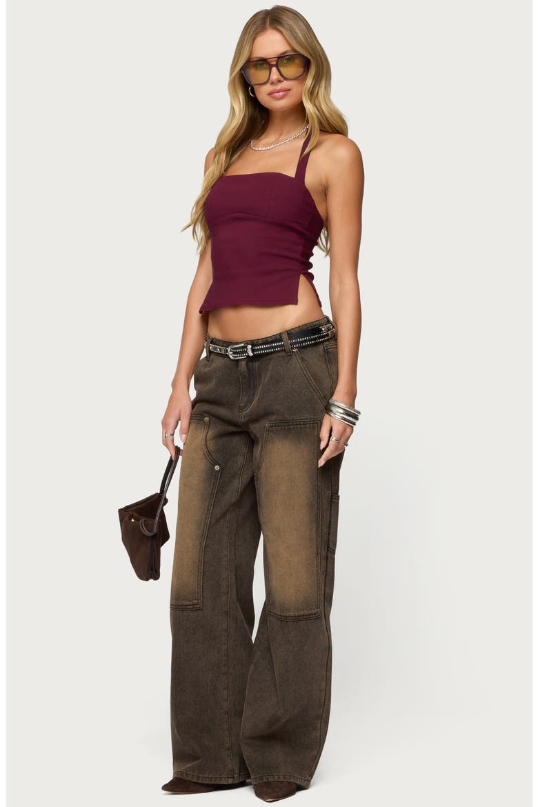 Ayla Low Rise Wide Leg Carpenter Jeans, Alternate, color, BROWN-WASHED