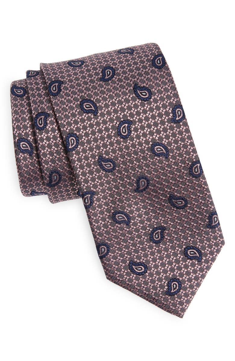 Brioni Paisley Silk Jacquard Tie, Main, color, Roseate/ Navy