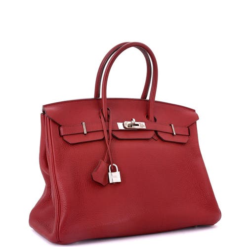 Pre-owned Hermes Hermes Birkin Handbag Red Clemence With Palladium Hardware 35 In Red
