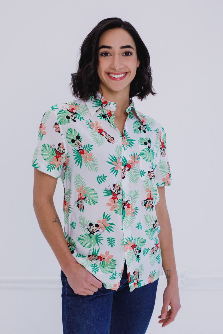 Mickey Mouse & Friends Button-Down Shirt and Dress, Alternate, color, Floral Mickey Minnie