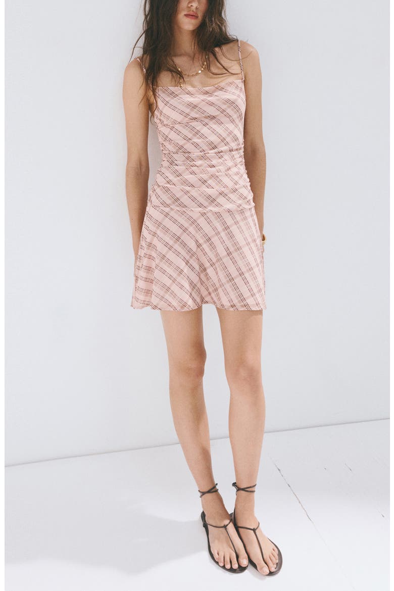 Gathered Checked Dress, Main, color, PINK