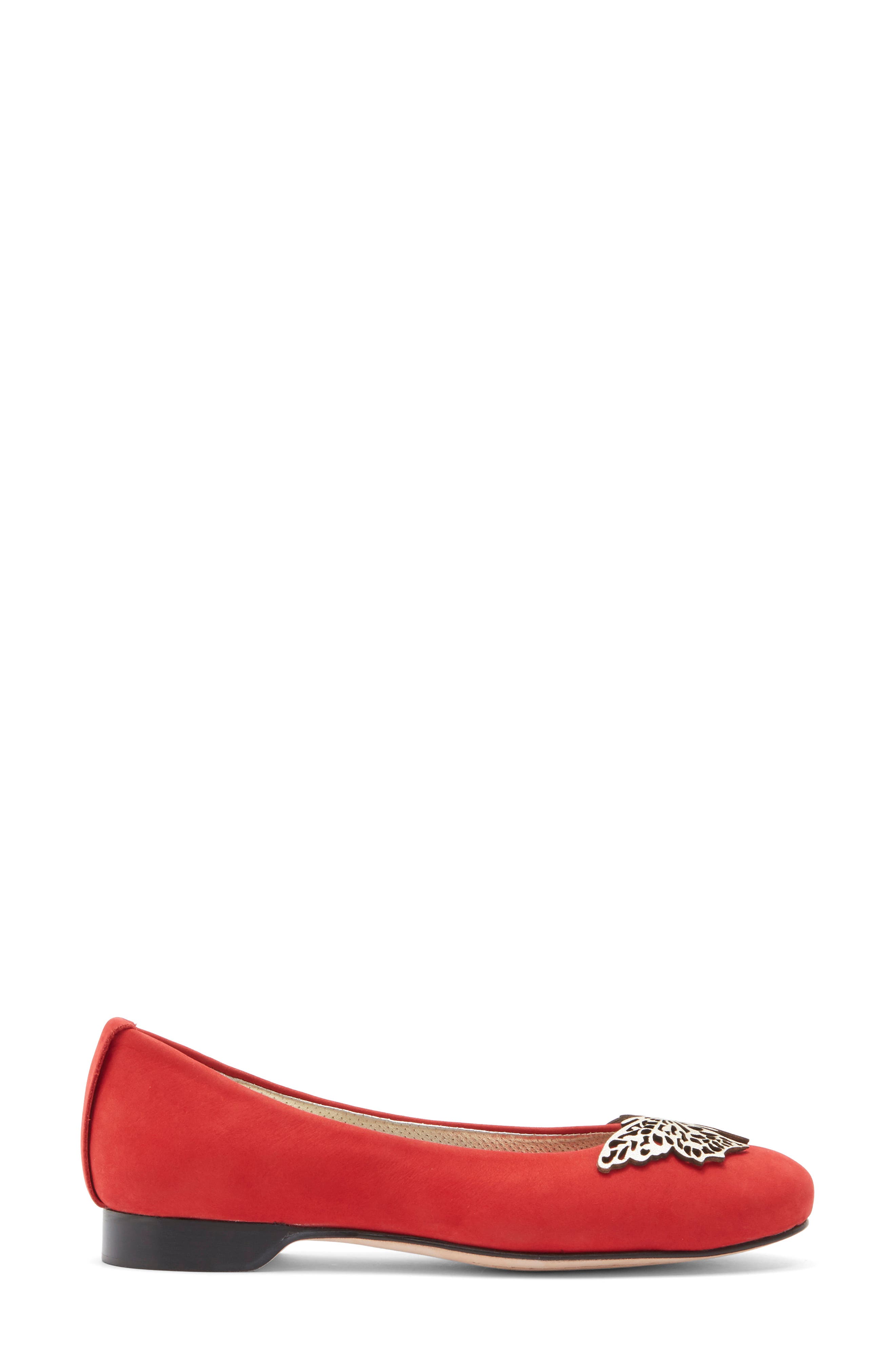 Butterfly Suede Flat, Alternate, color, RED SUEDE