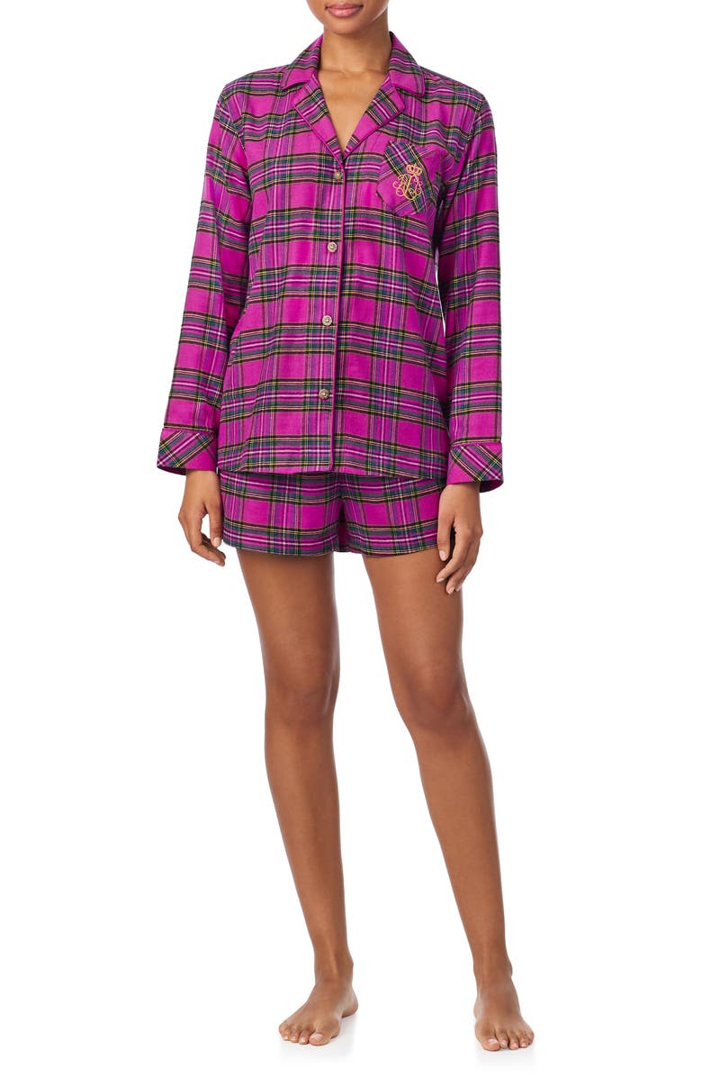 Lauren Ralph Lauren Plaid Cotton Blend Short Pajamas, Main, color, 