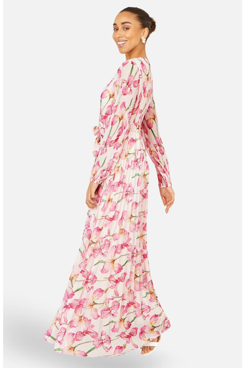 Orchid Floral Pleated Wrap Maxi Dress, Alternate, color, Ivory