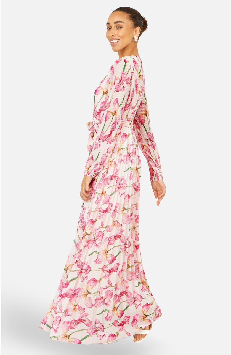 Yumi Orchid Floral Pleated Wrap Maxi Dress, Alternate, color, Ivory