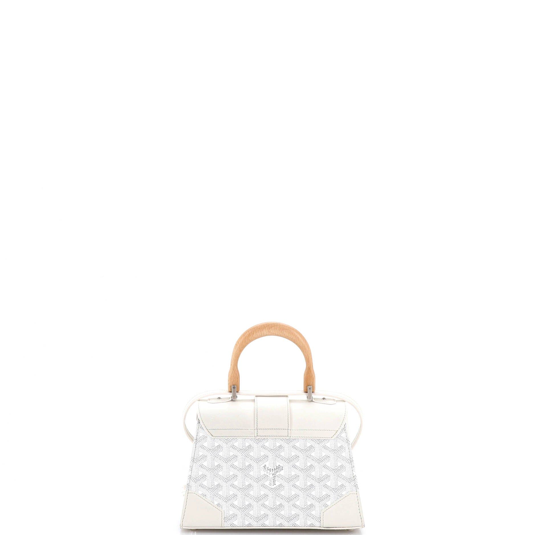 Pre-Owned Goyard Structured Saigon Top Handle Bag Coated Canvas with Leather Mini, Alternate, color, White