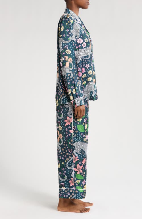 Karen Mabon Spring Leopards Satin Pajamas In Navy