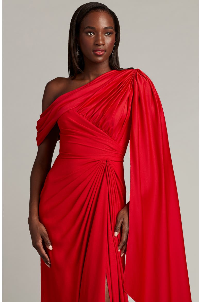 Ember One-Shoulder Draped Gown, Alternate, color, LAVA RED