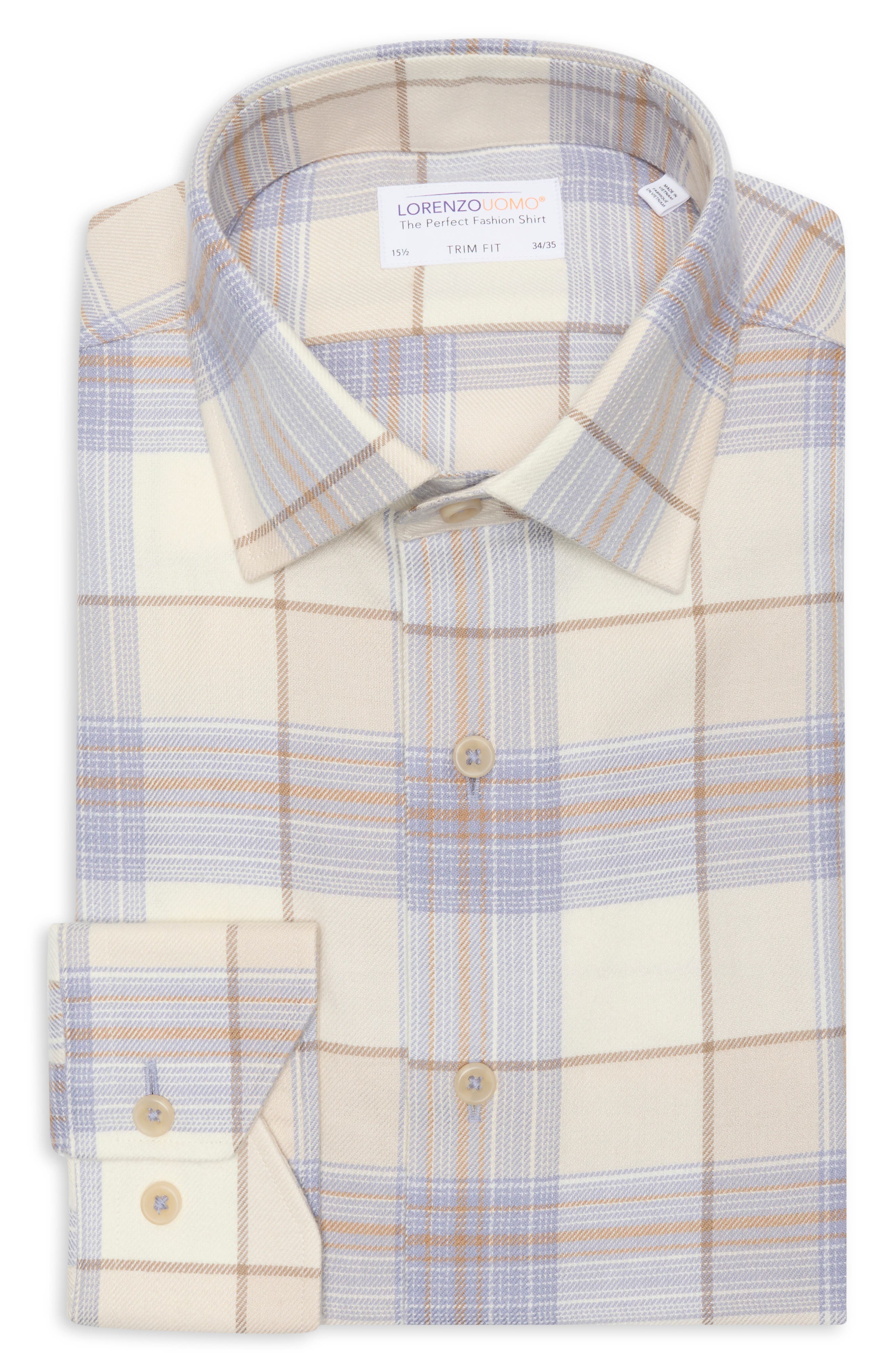 Lorenzo Uomo Trim Fit Plaid Cotton Dress Shirt
