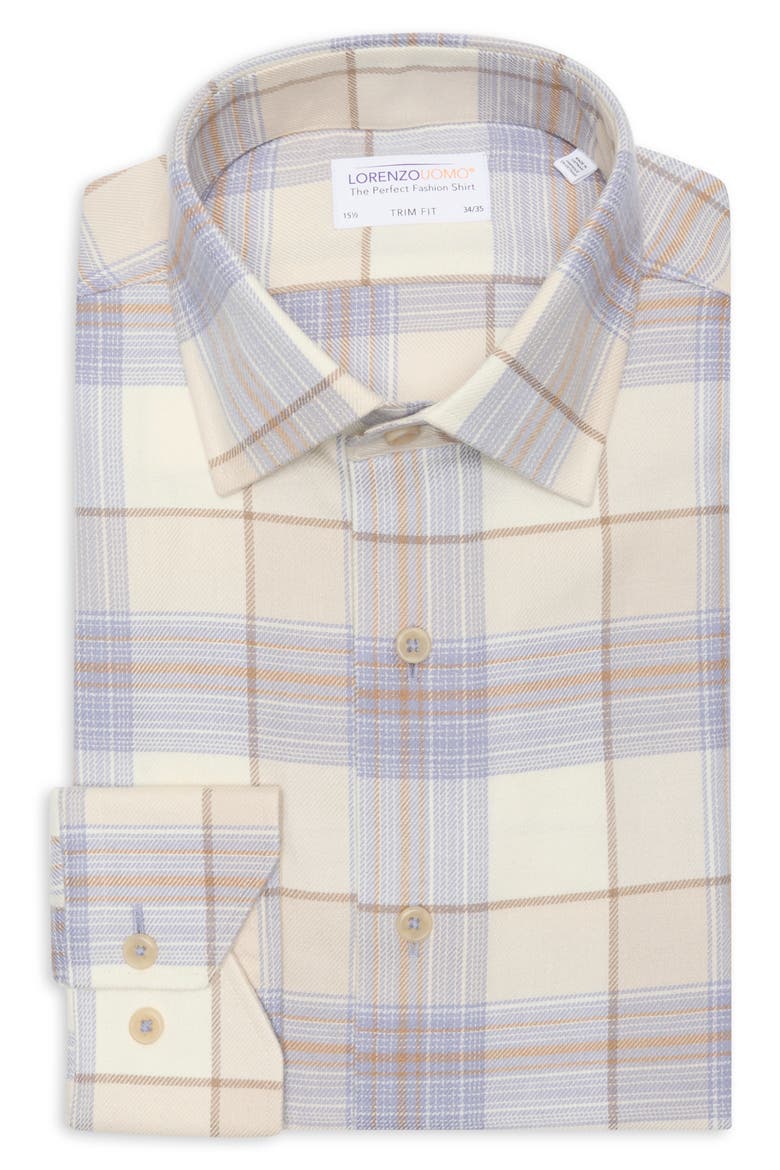 Trim Fit Plaid Cotton Dress Shirt, Alternate, color, DRIFTWOOD