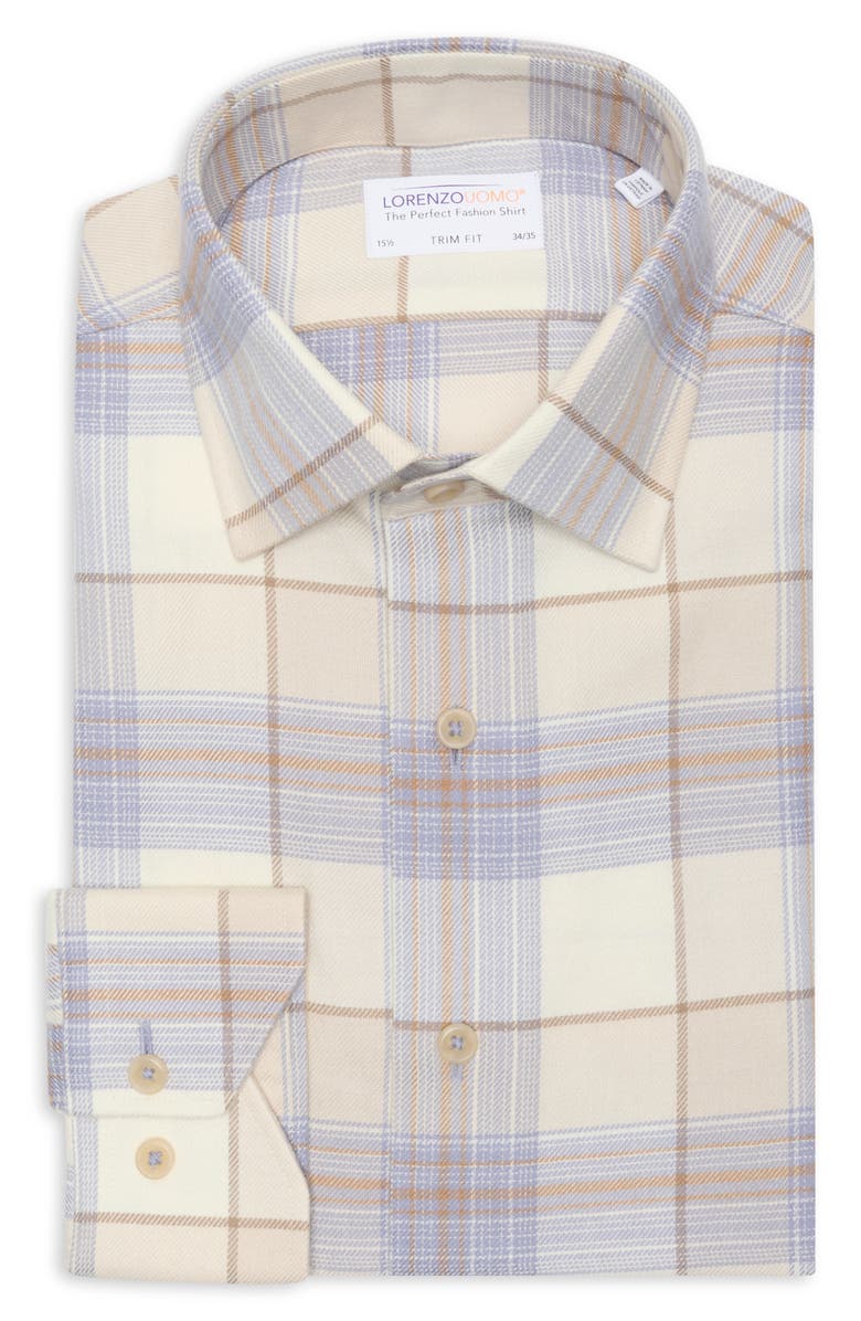 Lorenzo Uomo Trim Fit Plaid Cotton Dress Shirt, Main, color, Driftwood