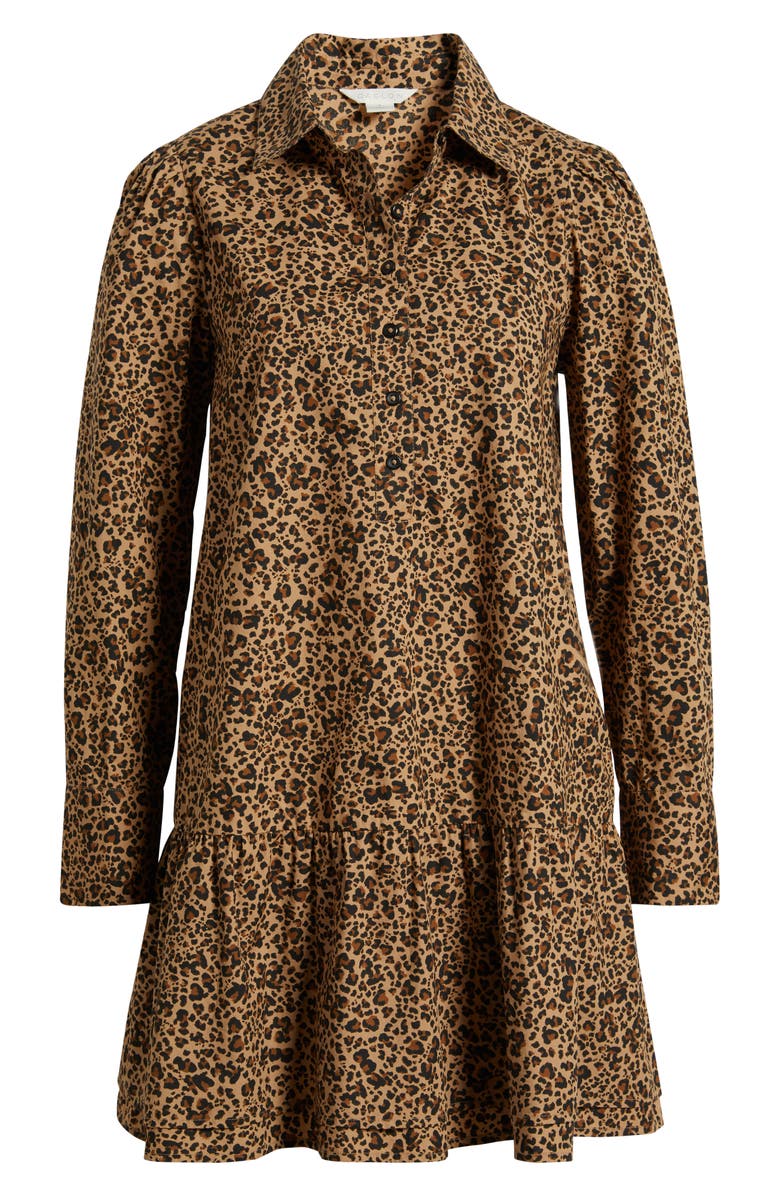 Caslon<sup>®</sup> Paper Long Sleeve Cotton Poplin Shirtdress, Alternate, color, Tan Tannin Jackie Leopard