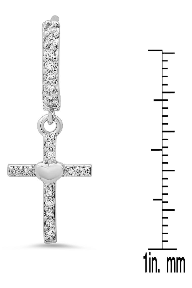 18K White Gold Plated Crystal Cross Drop Huggie Hoop Earrings, Alternate, color, SILVER