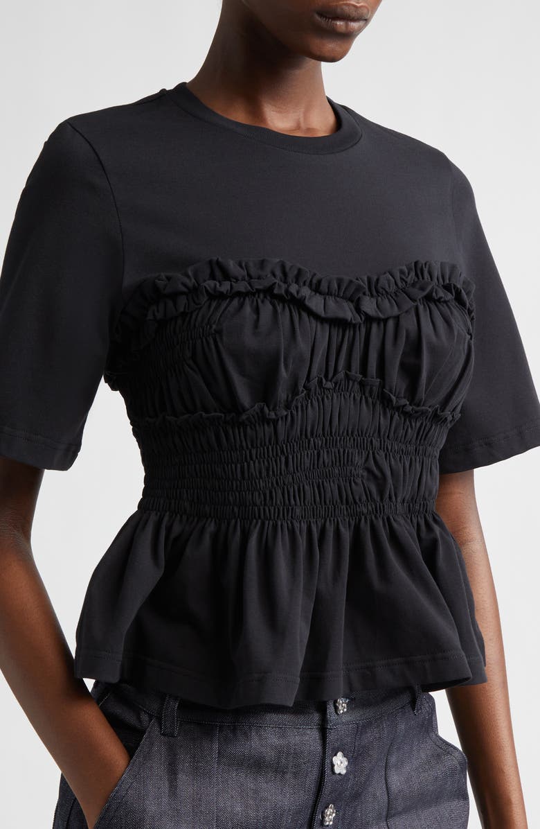 Cecilie Bahnsen Vilde Shirred Peplum T-Shirt, Alternate, color, Black Jersey