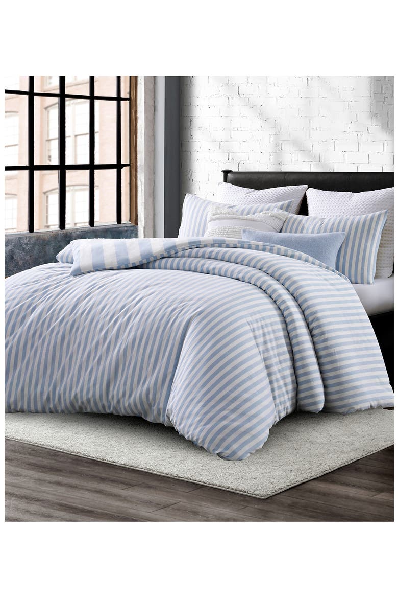 Reversible Vintage Stripe Washed Cotton Duvet Cover & Sham Set, Alternate, color, BLUE