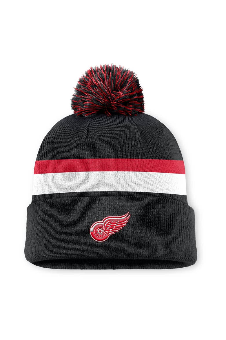 Men's Fanatics Black Detroit Red Wings Authentic Pro Rink Cuffed Knit Hat with Pom, Main, color, Black